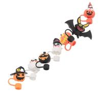 HOUDERCO Ensemble de 7 Couvre-pailles en Silicone Réutilisables Halloween de Chauve-souris, Citrouille, Fantôme et Crâne pour Décorations de Fête et Gobelets