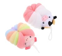HOUDERCO Éponges de Bain Mignonnes de Cochon et Vache, Lot de 2pcs, Grosse Taille Exfoliante en Pe, Accessoires pour Garçon et Filles et Tout-petits