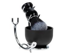 HOUDERCO Kit de Rasage Support Brosse Multifonction Blaireau et Bol à Raser pour Hommes en Alliage de Zinc Noir et Huile Répartie Uniformément pour Barbe Souple