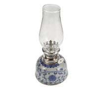 HOUDERCO Lampe à Huile Vintage en Céramique Bleue à Motif Lotus, Éclairage Décoratif Doux et Léger pour Intérieur, Salon et Usage Quotidien