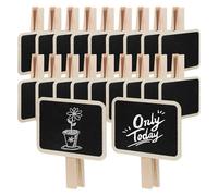HOUDERCO Lot de 20 Mini Panneaux Ardoise Rectangulaires Pinces en Bois 7,2 X 6,8 X 4,8 Cm, Réutilisables et Effaçables, Clips Photo pour Étiquettes Alimentaires Buffet et Organisation