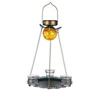 HOUDERCO Mangeoire Suspendue pour Oiseaux avec Abreuvoir Et Éclairage Solaire Accessoire De Jardin Vintage pour Attirer Et Nourrir Les Oiseaux Votre Espace Extérieur
