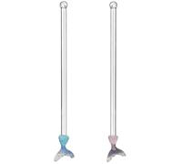 HOUDERCO Mixeurs à Cocktail en Verre Queue de Sirène Lot de 2, Bâtonnets Mélangeurs à Fruits Manche Long, Accessoires pour Boissons Réutilisables, Adaptés aux Fêtes et Bars