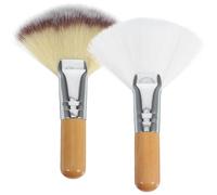 HOUDERCO Pinceaux Éventail Brosse Douce et Bois et Nylon pour Visage Lot de 2 pour Poudre et Blush, Application Précise Prise en Main Confortable
