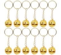 HOUDERCO Porte-Clés Boule Disco Dorée Lot de 12, Mini Boules Facettes 2,3 CM pour Décorations Voiture, Accessoires Soirée Disco Rétro et Présents Invités Anniversaire Adulte