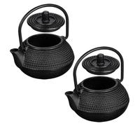 HOUDERCO Théière en Fonte Noire Rétro 2pcs Petite Bouilloire Résistante la Chaleur pour Décoration de Bureau ou Étagère, Accessoire Thé Léger et Décoratif