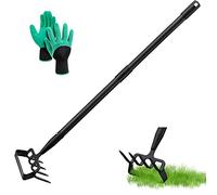 Houe de jardin 170cm Houe à étrier et râteau à pointes 4 dents 2 en 1 en acier inoxydable Houe à main Outil de jardin Houe à étrier avec action réglable pour désherber/meubler le sol
