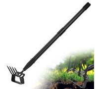 Houe de Jardin, 185cm 2 en 1 Houe à Etrier avec Pointe à 4 Dents, Outils de Jardin Houe Hula avec Longue Poignée Réglable pour Mauvaises Herbes, Ameublissement du Sol