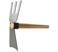 Houe de jardin et fourche à creuser 2 en 1, tête de lame en acier au carbone avec fourchette à 3 dents et manche en bois pour désherber ameublir le sol