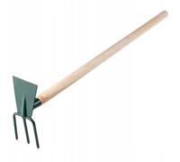 Houe de jardin KADAX avec manche en bois, rectangle, 3 dents, vert