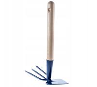 KADAX Binette en métal avec manche en bois, double binette pour le jardin, pour ameublir, aérer et désherber le sol, sarcler (court, forme de cœur - 3 dents, avec manche en bois)