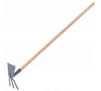 Houe métallique KADAX, houe de jardin avec long manche en bois, 3 pointes