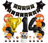 Houhounb Basketball Décoration d'anniversaire 14 ans Décoration d'anniversaire d'enfant Ballon de basketball Décoration de gâteau pour enfants Thème basketball Fête d'anniversaire d'enfant