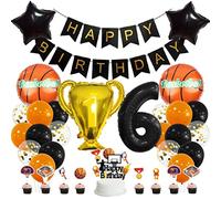 Houhounb Décoration de basket-ball 6 ans - Décoration pour anniversaire d'enfant - Ballon de basket - Décoration de gâteau pour enfant