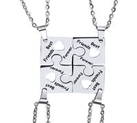 Houhounb Élégant ensemble de 4 colliers Best Friends Forever en acier inoxydable puzzle promesse porte-clés Meilleurs amis Colliers BFF Bijoux Cadeaux pour femmes adolescentes filles