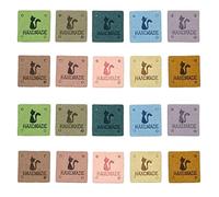 Houhounb Handmade: Lot de 40 étiquettes et étiquettes en tissu carrées en cuir Motif chat 2,5 x 2,5 cm