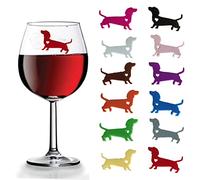 Houhounb Lot de 12 marqueurs de verre à vin réutilisables en silicone avec motif teckel, Polychlorure de vinyle
