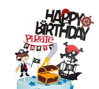 Houhounb Lot de 13 décorations de gâteau pirate Happy Birthday Cake Toppers Pirates Bateau trésor pour gâteaux pour enfants filles garçon Halloween fête muffin Décoration