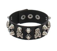 Houhounb Lot de 2 bracelets en cuir synthétique style gothique punk rock pour homme et femme - Motif tête de mort - Réglable - Pour les fêtes punk rock et festivals de musique - 2,6 cm de large -