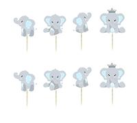 Houhounb Lot de 24 décorations de gâteau éléphant bleu pour fête prénatale garçon - Décoration de gâteau pour bébé garçon