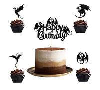 Houhounb Lot de 25 décorations de gâteau d'anniversaire Dragon volant Noir