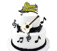 Houhounb Lot de 28 décorations de gâteau d'anniversaire avec notes de musique - Décoration de gâteau en forme de guitare - Pour filles et garçons - Thème musical