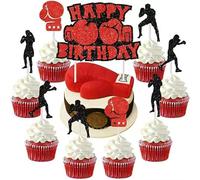 Houhounb Lot de 3 boîtes de décoration de gâteau de boxe, gants et cupcakes pour décoration de gâteau d'anniversaire d'enfants sur le thème du sport