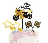 Houhounb Lot de 5 décorations de gâteau d'anniversaire thème de course Happy Birthday - En acrylique - Pour décoration de gâteau - Pour homme garçon - Fête d'anniversaire - Doré