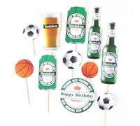 Houhounb Lot de 5 décorations de gâteau en forme de bouteille de bière verte - Décoration de gâteau d'anniversaire - Thème cool - Décoration de fête d'anniversaire
