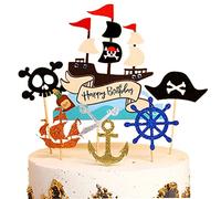 Houhounb Lot de 7 décorations de gâteau d'anniversaire pirate pour enfants et filles - Décoration de gâteau - Motif pirate