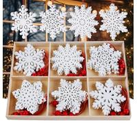 HOUISM Lot de 24 pendentifs flocons de neige pour sapin de Noël - Blanc - Avec cordon - Pour Noël, bricolage, artisanat, dessin, embellissement