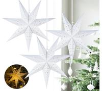 HOUISM Lot de 3 Étoiles Pliantes en Papier - 45 cm - Noël Creuses - Abat-jour Blanc - Lumineuses pour Fête, Mariage, Décoration de Fenêtre