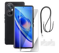 Houjunor Étui de protection pour Blackview A200 Pro, en TPU noir mat doux pour la peau, protection contre les chutes et les rayures, avec film de protection en verre trempé HD et cordon pour téléphone