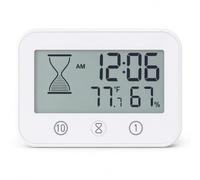 Houkiper Minuteur de douche étanche, horloge de douche numérique LCD avec ventouse, compte à rebours, support mural, minuterie de salle de bain IP54, jauge de température et d'humidité