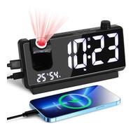 Houkiper Reveil Projecteur Plafond, Rotatif à 180° Horloge Projection Plafond Reveil Connecté avec Température, Date, Fonction De Répétition, 4 Niveaux De Luminosité, Charge USB, 12/24H