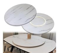 HOUKOIKBUG Grand Plateau Rotatif En Bois Rond 50 60 70 80 90 100 Cm Plateau Tournant Pour Table À Manger, Rond Plaque De Service Rotatif, Roulement Silencieux(Marble white,50cm/20in)