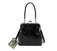 HOUKUNKA Borsa vintage in stile britannico, mini borsa a tracolla da donna con chiusura a baffetta, borsa in pelle PU (Black)