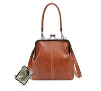 HOUKUNKA Borsa vintage in stile britannico, mini borsa a tracolla da donna con chiusura a baffetta, borsa in pelle PU (Brown)