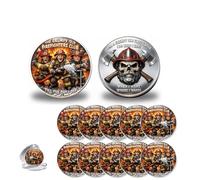 HOUKUNKA Pièce de défi Grumpy Old Firefighters Club - Souvenir commémoratif en Forme de tête de Mort et de haches pour la fraternité, Les Pompiers à la Retraite, Cadeau Amusant de Pompier (10PCS)