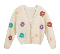 HOULENGS Cardigan Kawaii à manches longues et col en V pour femme Imprimé fraise, fleur, Taille Unique