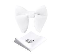 HOULIFE Ensemble de boutons de manchette pour homme,Nœud papillon réglable en velours pré-noué,Pochette de rangement unie, Weiß, L