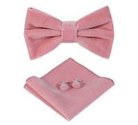 HOULIFE Ensemble nœud papillon pour homme nœud papillon pré-noué en velours réglable pochette de couleur unie boutons de manchette pour mariage soirée formelle avec coffret cadeau