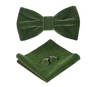 HOULIFE Ensemble nœud papillon pour homme nœud papillon pré-noué en velours réglable pochette de couleur unie boutons de manchette pour mariage soirée formelle avec coffret cadeau