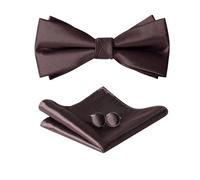 HOULIFE Ensemble nœud papillon pour homme - Nœud papillon réglable en satin polyester - Nœud papillon pré-noué - Mouchoir de poche uni - Boutons de manchette - Pour marié, mariage formel - Avec boîte
