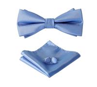 HOULIFE Ensemble nœud papillon pour homme - Nœud papillon réglable en satin polyester pré-noué, mouchoir uni, boutons de manchette pour marié, mariage formel avec boîte cadeau, Bleu foncé, 12x6cm