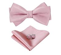 HOULIFE Ensemble nœud papillon pour homme - Nœud papillon réglable en satin polyester pré-noué, mouchoir uni, boutons de manchette pour marié, mariage formel avec boîte cadeau, Rose, 11.5x6cm