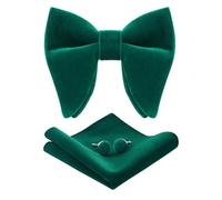HOULIFE Ensemble nœud papillon pour homme - Nœud papillon réglable en velours pré-noué, mouchoir uni, boutons de manchette pour marié, mariage formel avec boîte cadeau, Deep Green, L