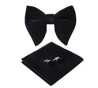 HOULIFE Ensemble nœud papillon pour homme - Nœud papillon réglable en velours pré-noué, mouchoir uni, boutons de manchette pour marié, mariage formel avec boîte cadeau, Noir , Fliege: 12x10cm/4.7”x3.9