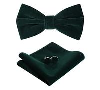 HOULIFE Ensemble nœud papillon pour homme - Nœud papillon réglable en velours pré-noué, mouchoir uni, boutons de manchette pour marié, mariage formel avec boîte cadeau, vert foncé, M