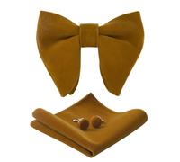 HOULIFE Ensemble nœud papillon pour homme - Nœud papillon réglable en velours pré-noué, mouchoir uni, boutons de manchette pour marié, mariage formel avec boîte cadeau, marron clair, L